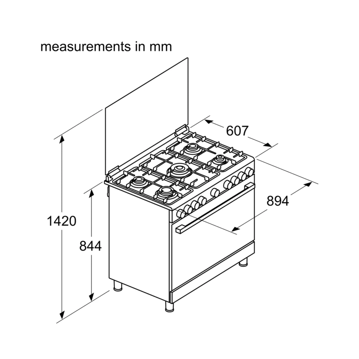 فرن غاز بوش/ 5 عيون / 60*90 سم / شبك ثقيل / مروحة / امان كامل / ستانليس ستيل - (hgv1f0u59m) - Image 6